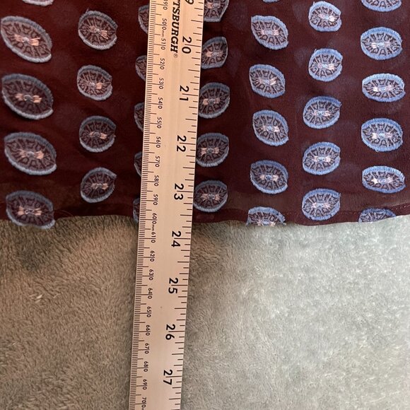 LOFT Women 100% Silk Retro Popover Long Sleeve Polka Dot Sheer Top XS Brown - Picture 8 of 10